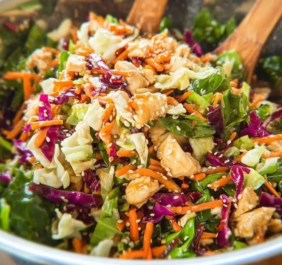 Sesame Ginger Chicken Salad with fresh vegetables and sesame dressing
