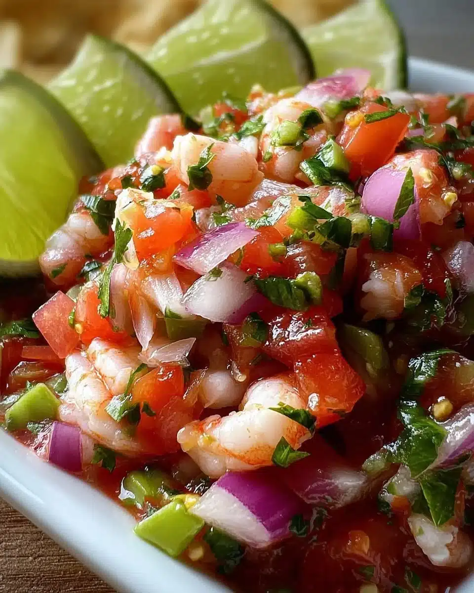 Fresh shrimp ceviche served with citrus and vegetables