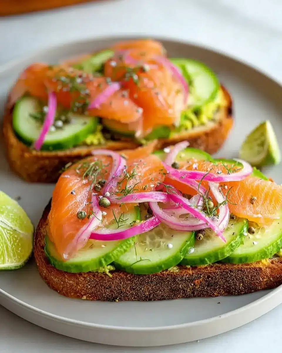 Delicious smoked salmon avocado toast topped with fresh herbs and spices