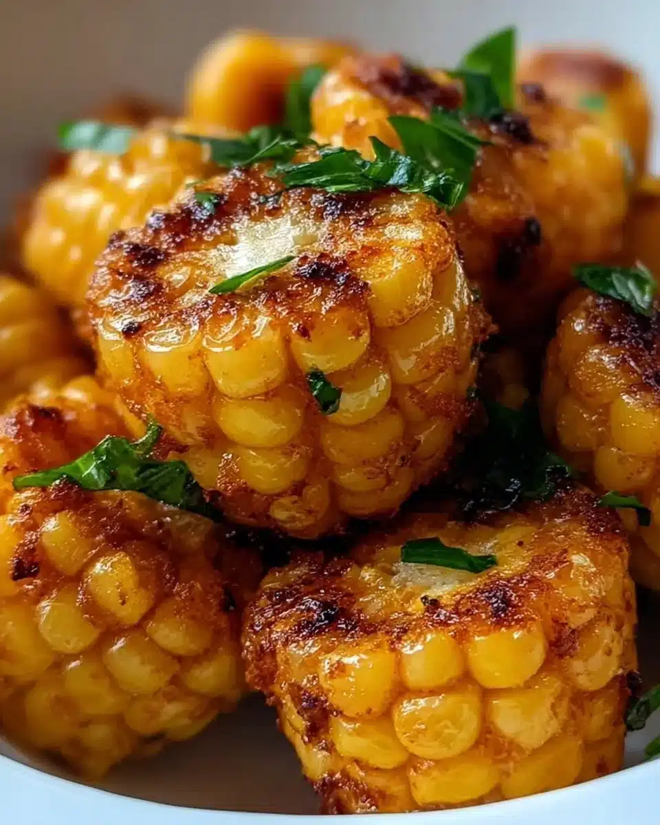 A plate of delicious Street Corn Bites topped with cheese and spices