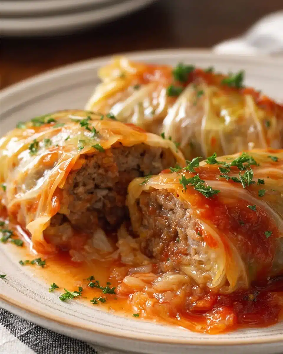 Delicious stuffed cabbage rolls with savory meat and rice filling