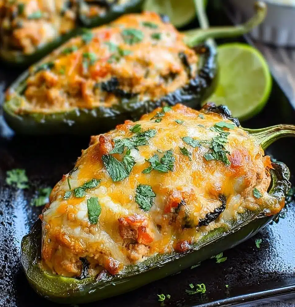 Delicious stuffed poblano peppers filled with flavorful ingredients on a plate