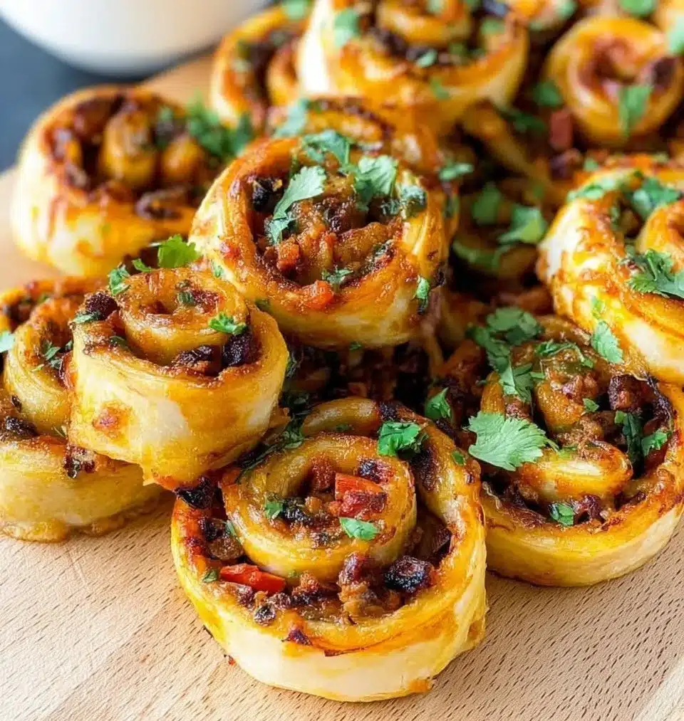 Taco Pinwheels wrapped with tortillas and filled with tasty ingredients