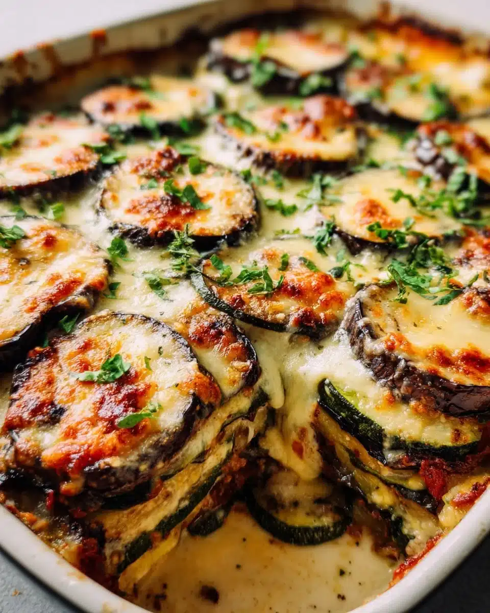 Delicious Vegetable Moussaka topped with creamy béchamel sauce