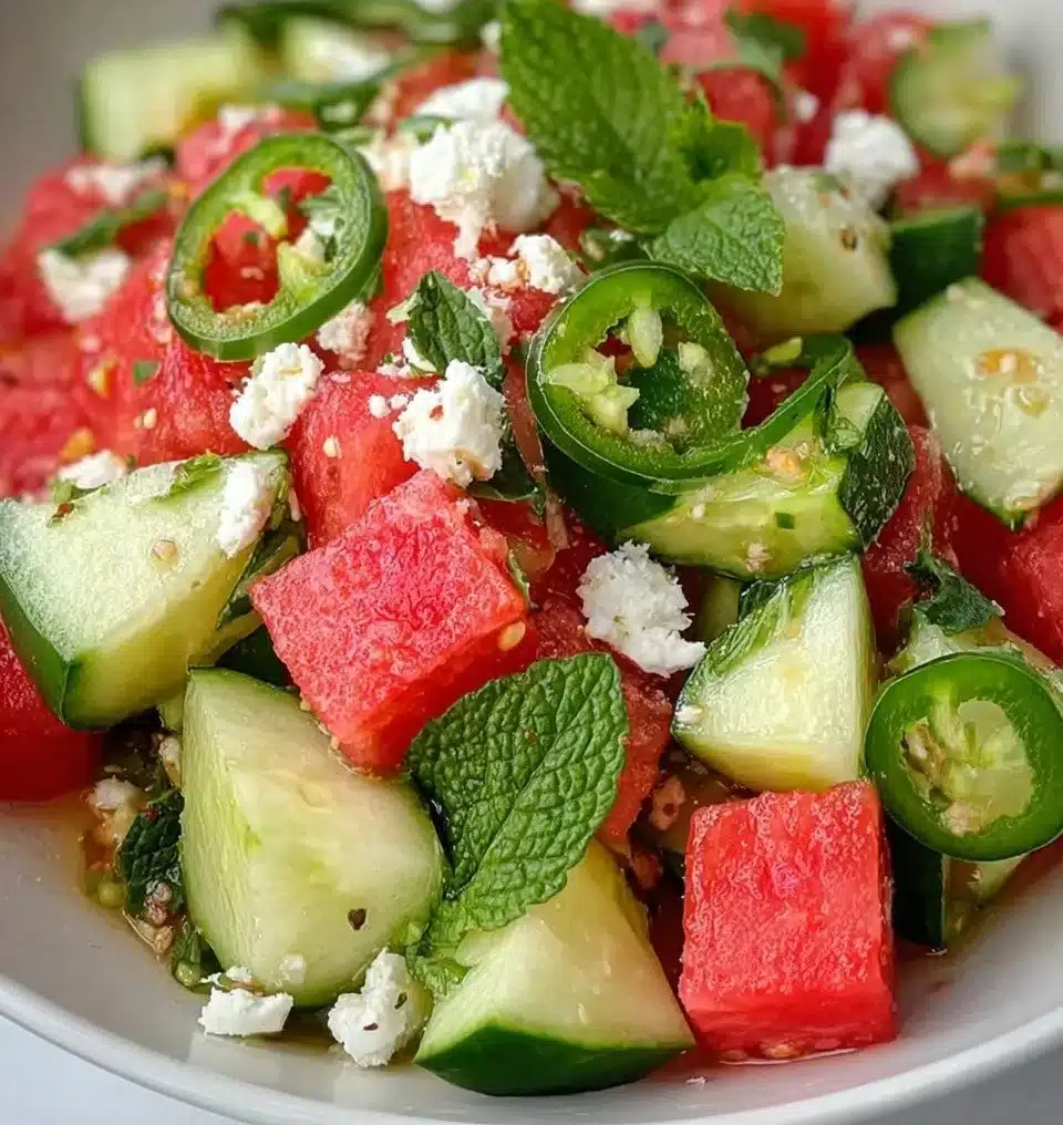 Zesty watermelon cucumber salad with Tajin seasoning