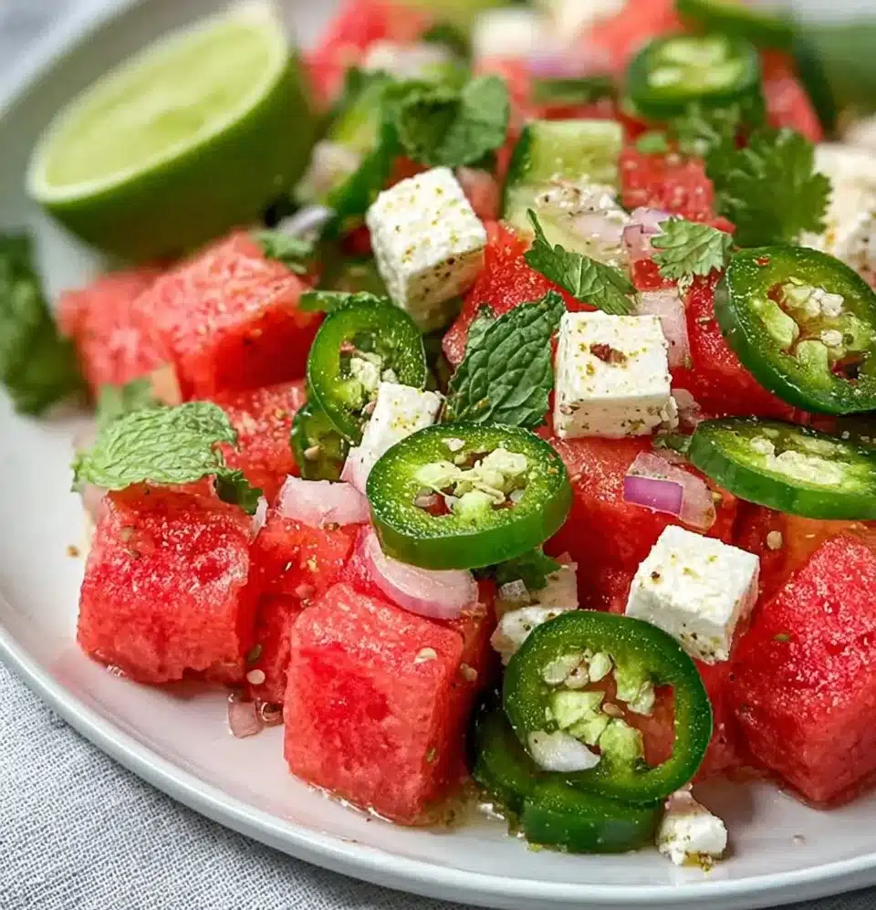 Zesty Watermelon Cucumber Tajin Salad