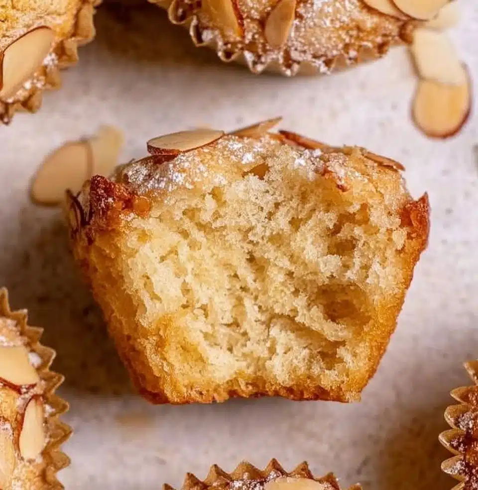 Freshly baked almond muffins on a cooling rack