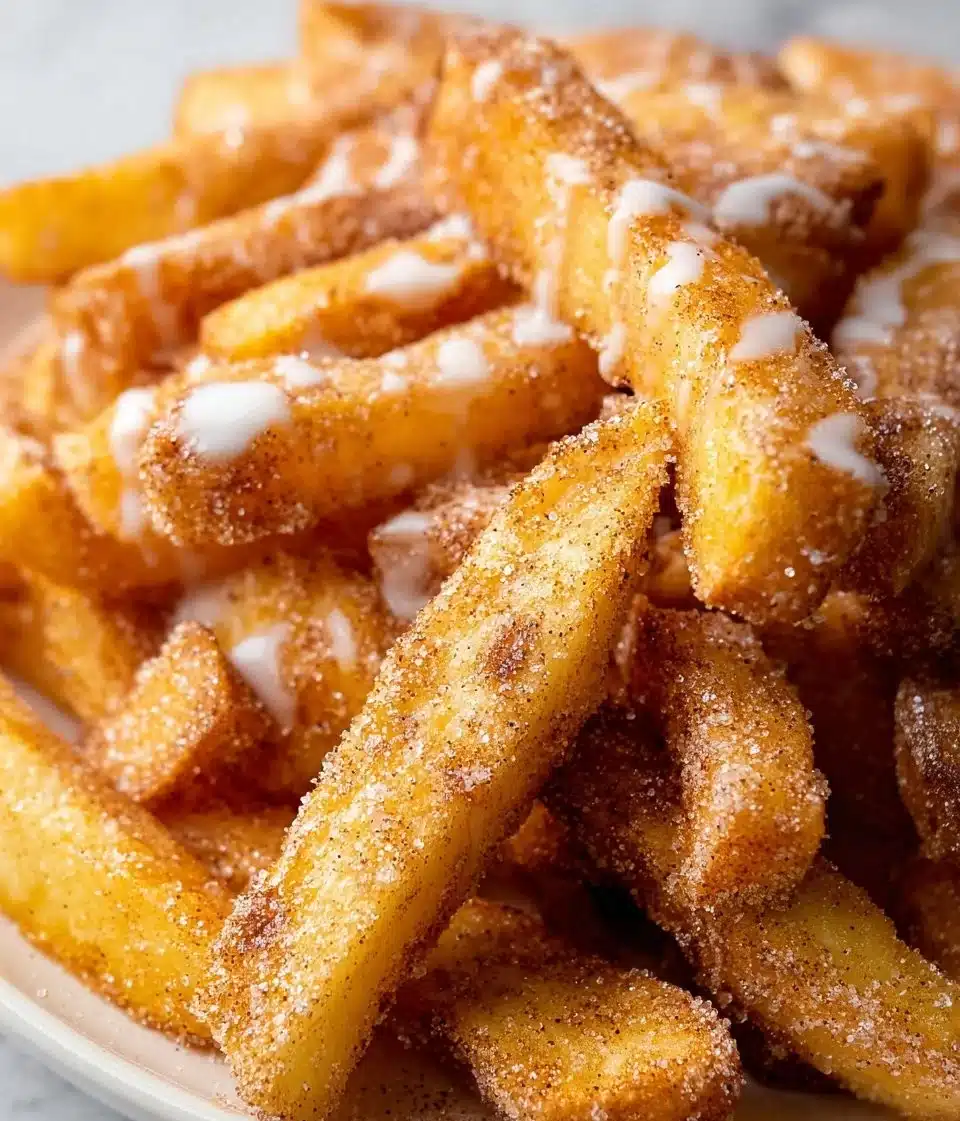 Golden-brown apple fries served with caramel sauce