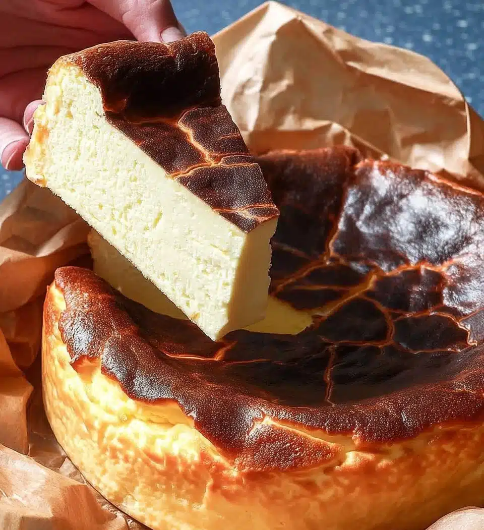 Delicious Basque Burnt Cheesecake with a caramelized top and creamy filling