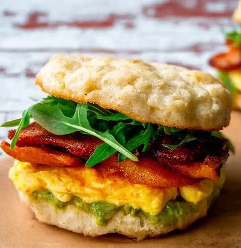 A variety of breakfast sandwiches with eggs, bacon, and fresh ingredients.