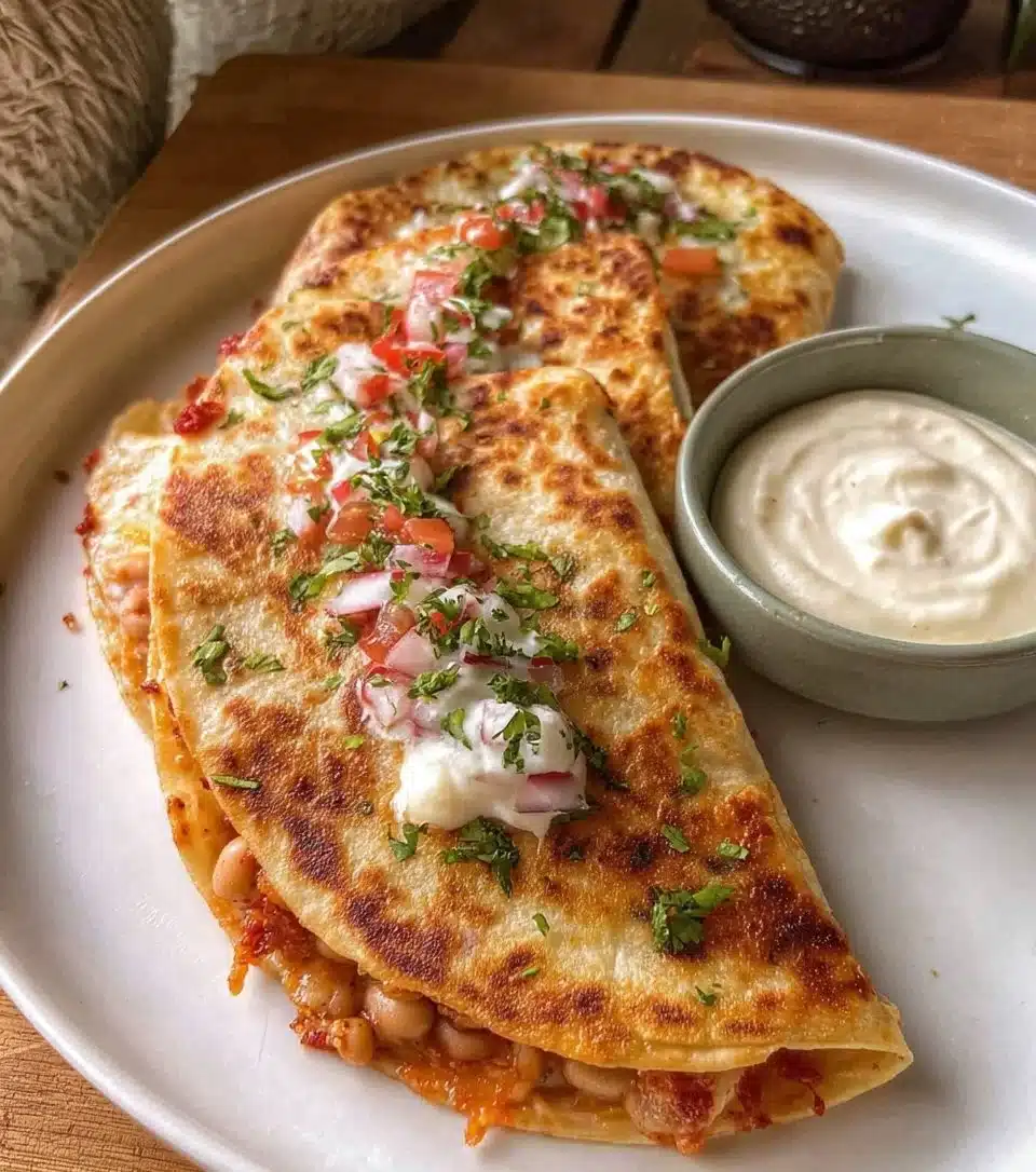 Buffalo White Bean Tacos served with fresh toppings.