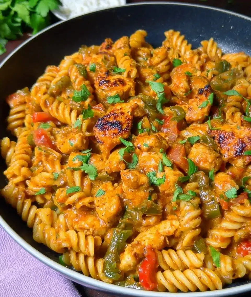 Delicious Chicken Fajita Pasta served in a bowl with vibrant vegetables