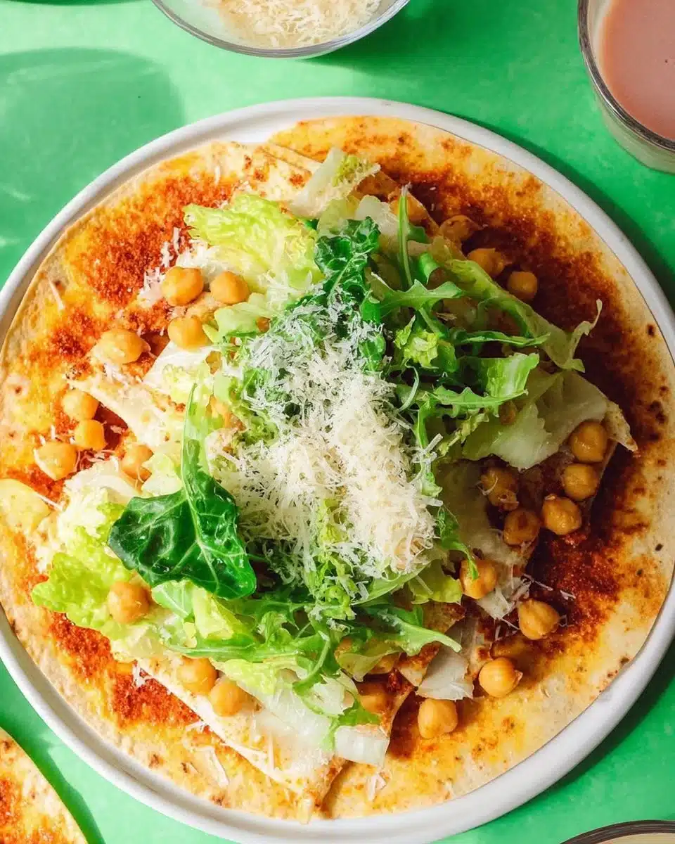 Chickpea Caesar Wrap with fresh ingredients and dressing