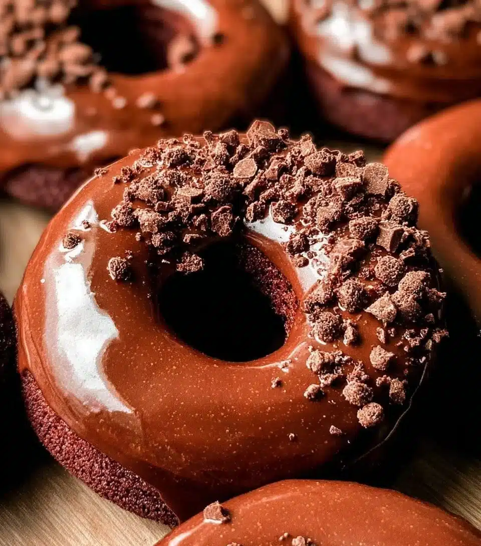 Delicious homemade chocolate cake donuts topped with chocolate glaze