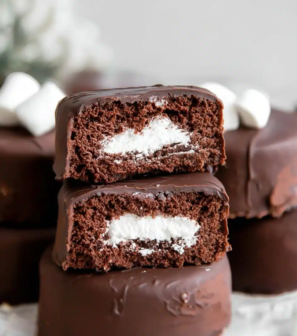 Chocolate cake with marshmallow filling, a delicious dessert option.