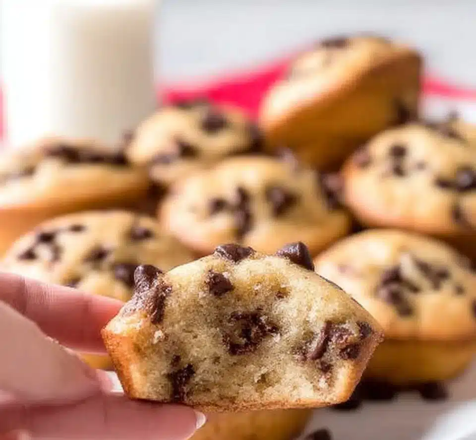 Freshly baked chocolate chip muffins on a cooling rack