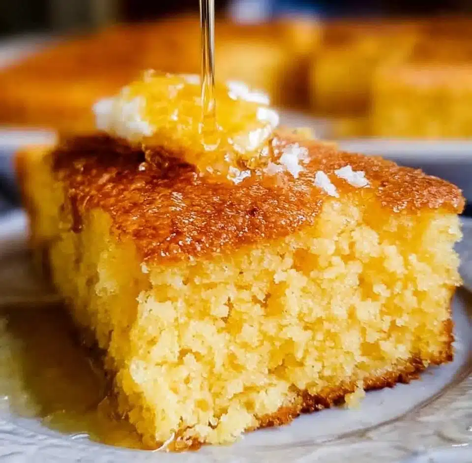 Homemade cornbread fresh out of the oven, golden and fluffy.