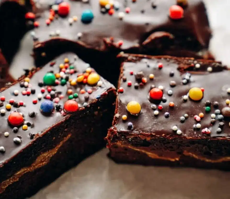 Delicious homemade Cosmic Brownies topped with colorful sprinkles