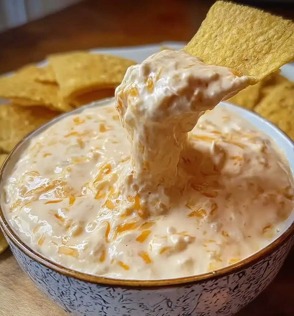 Delicious Cottage Cheese Queso served with tortilla chips