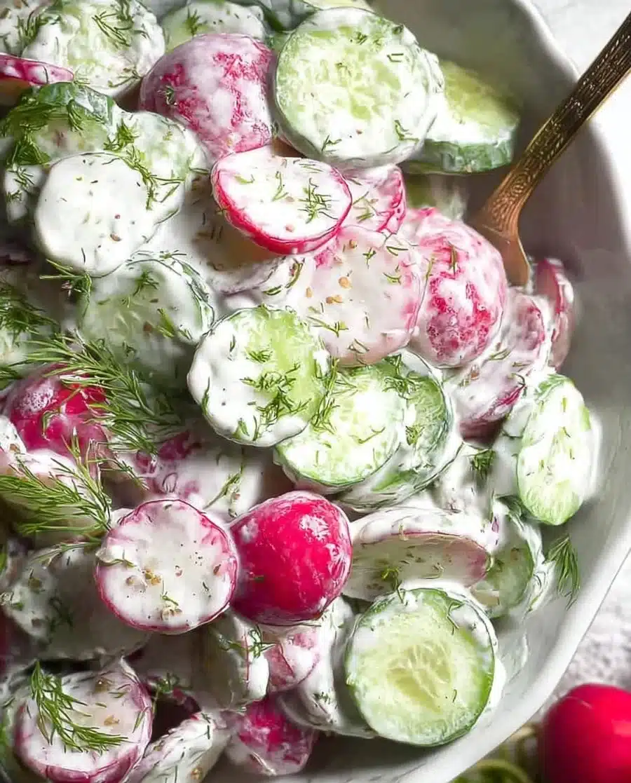 Cucumber Radish Salad with Yogurt Dill Dressing