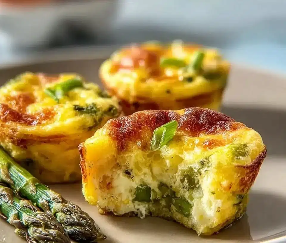 Healthy homemade egg bites served on a plate with spinach and cheese