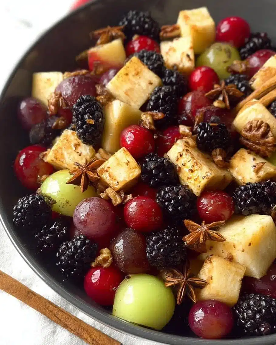 Vibrant fruit salad with assorted fresh fruits in a bowl