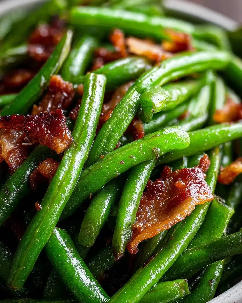 Fresh green beans on a wooden cutting board ready for cooking