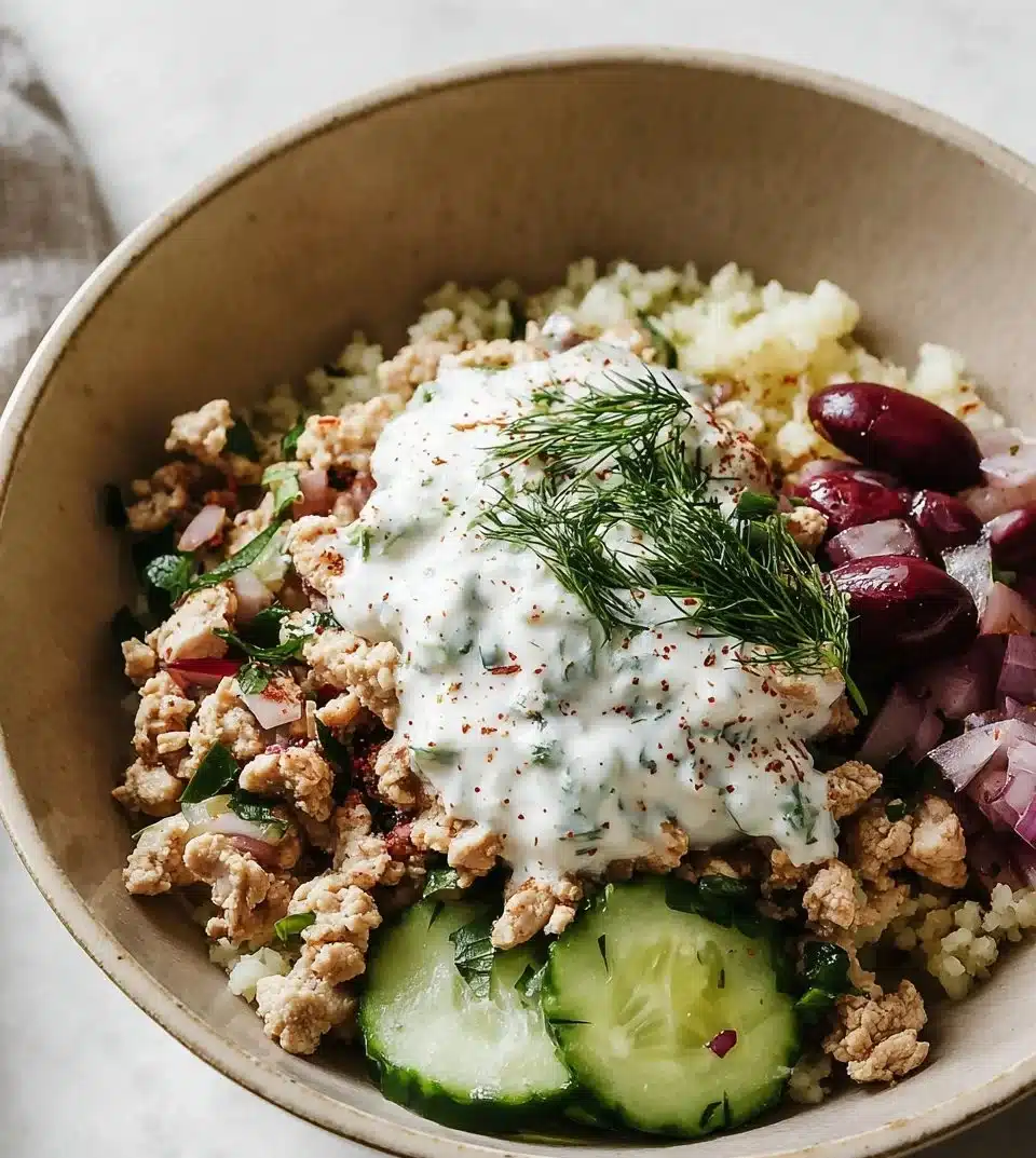 Ground chicken bowls with fresh vegetables and grains for a healthy meal