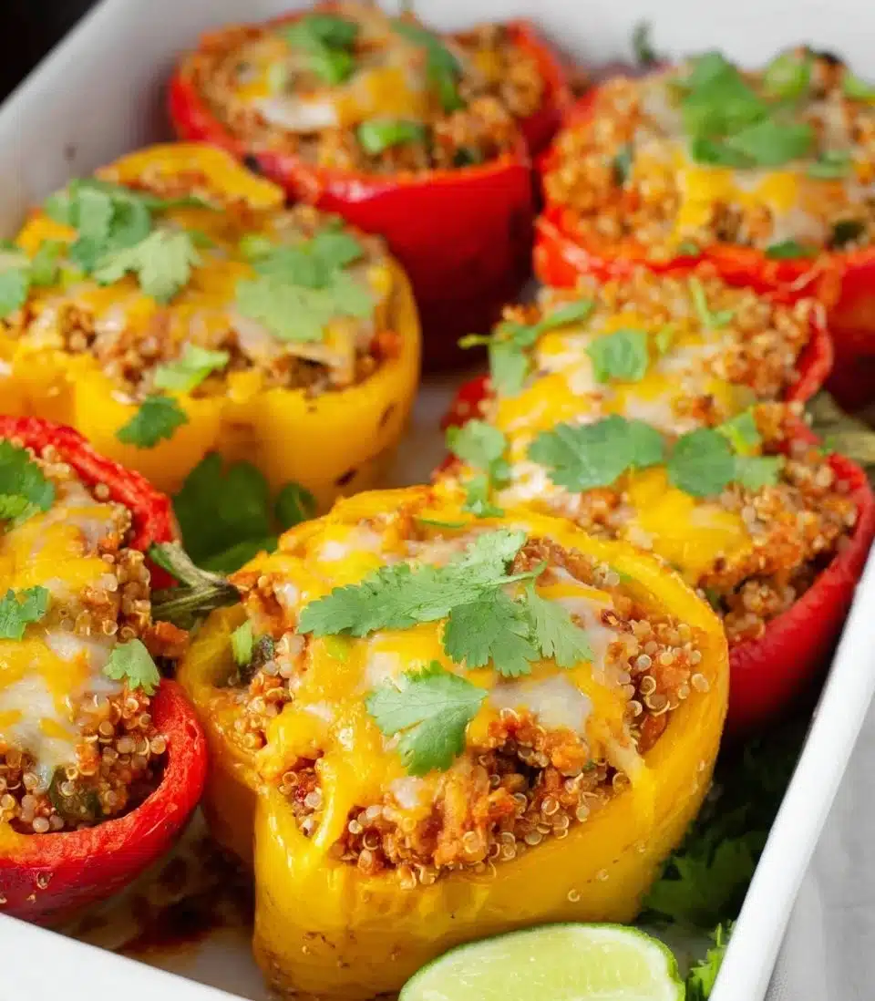 Ground turkey stuffed peppers filled with healthy ingredients