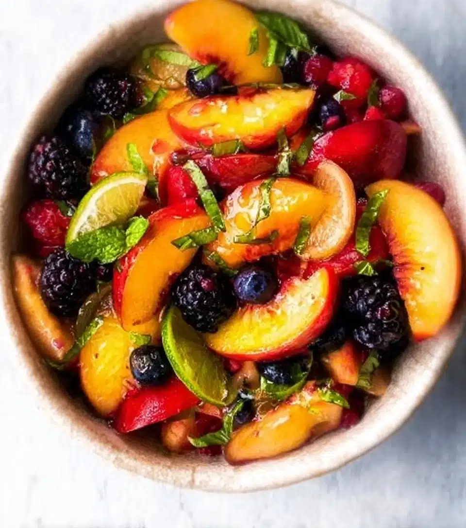 Honey Lime Basil Peach Fruit Salad