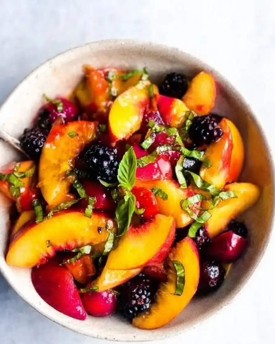 Honey Lime Basil Peach Fruit Salad