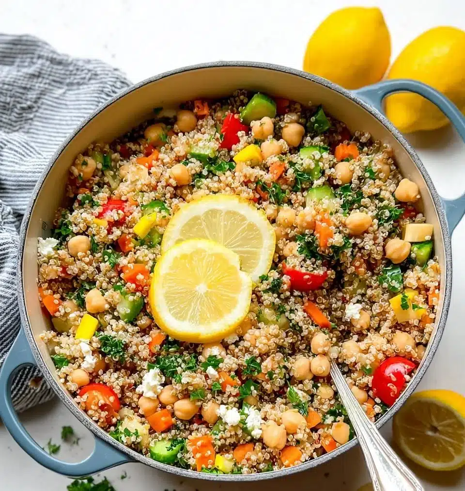 Delicious Lemon Quinoa Salad with chickpeas, perfect for healthy eating.