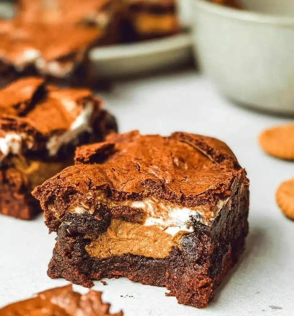 Delicious homemade lotus brownies on a wooden table