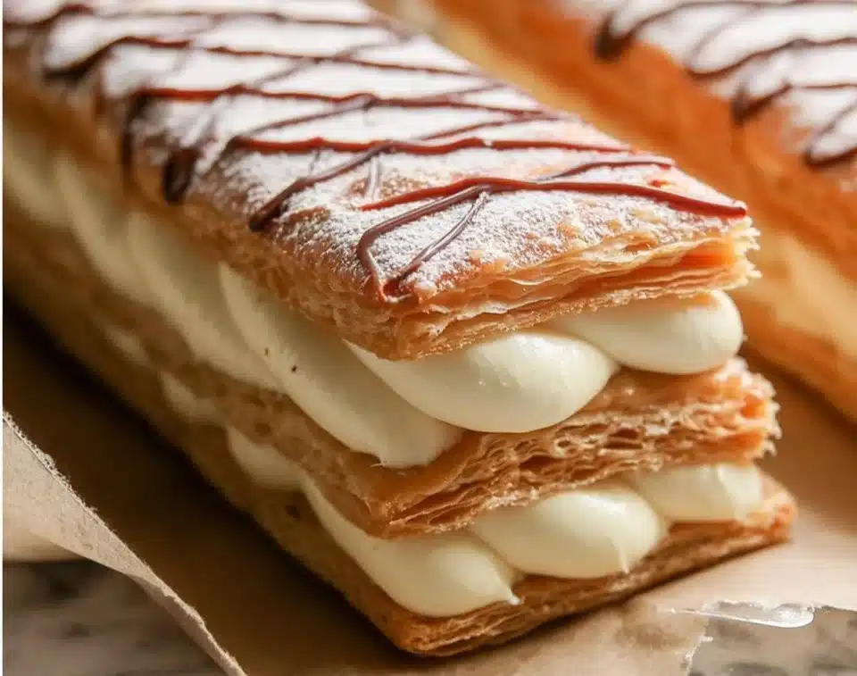 Delicious Mille-Feuille dessert with layers of pastry and cream