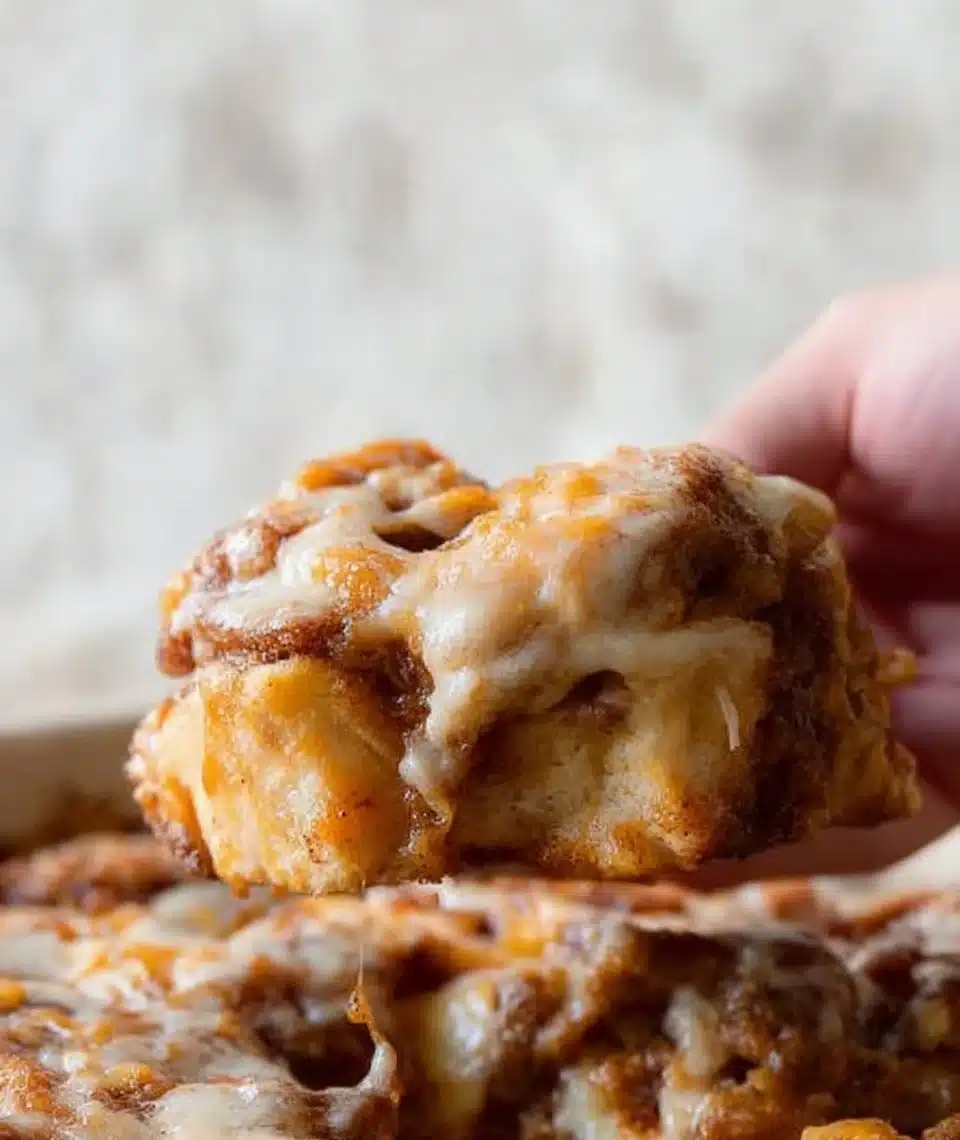 Peach Cobbler Cinnamon Rolls topped with peaches and cinnamon glaze