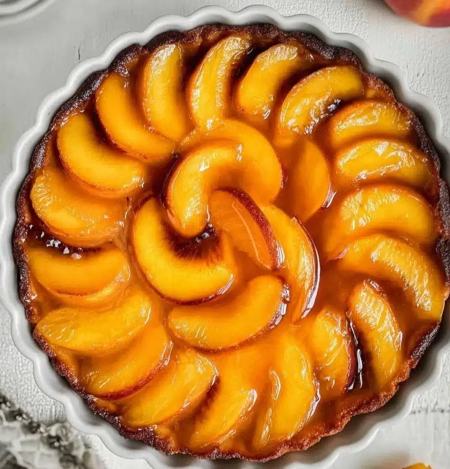 Delicious peach tart with fresh peaches on a flaky crust