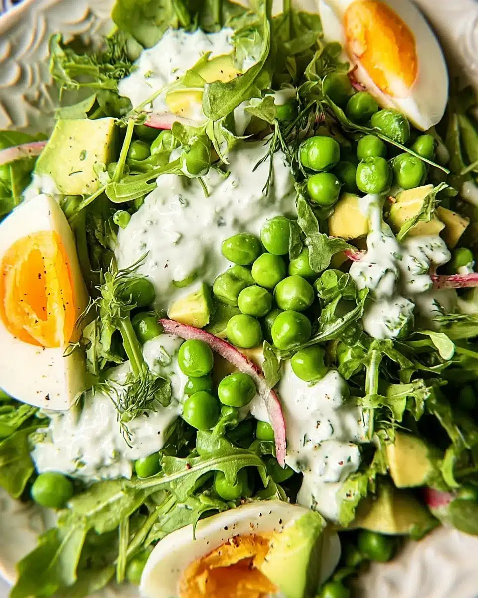 Fresh Peas and Arugula Salad with vibrant green colors