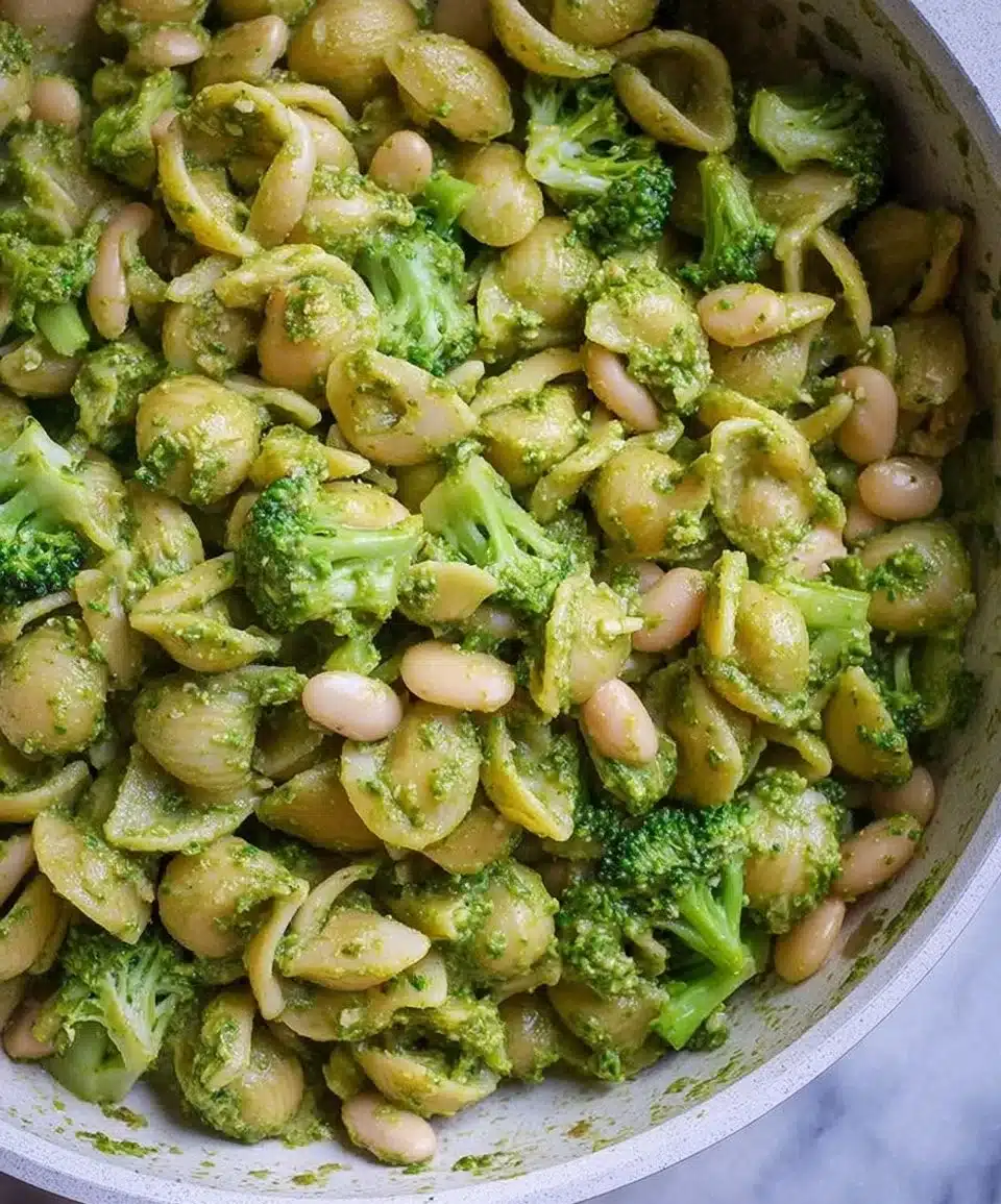Pesto Pasta with Broccoli and White Beans