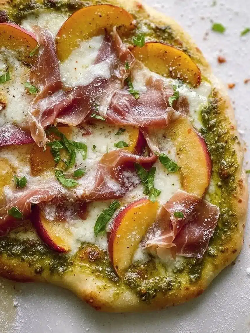 Pesto Peach Prosciutto Pizza