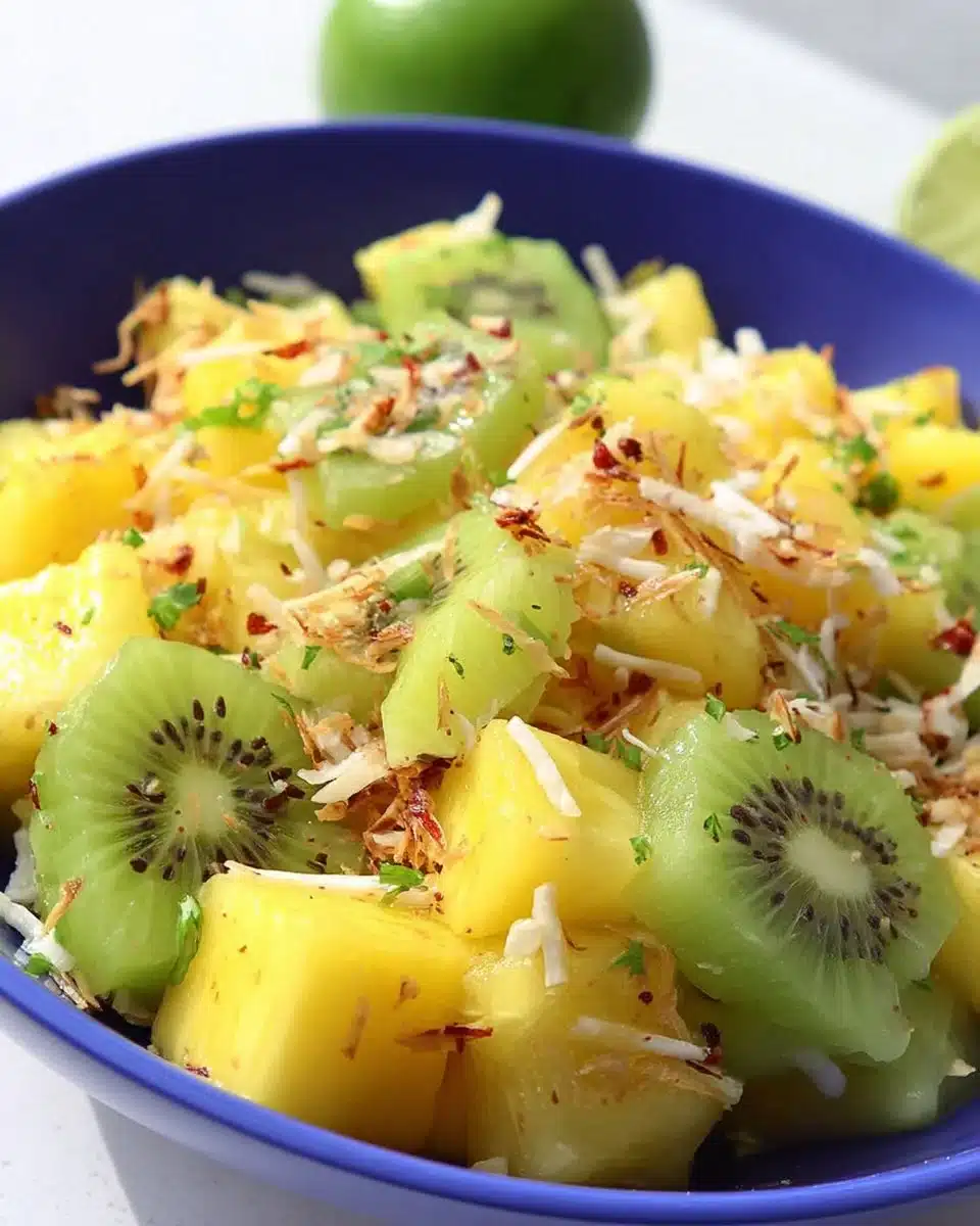Colorful Pineapple Kiwi Salad with vibrant fruits in a bowl