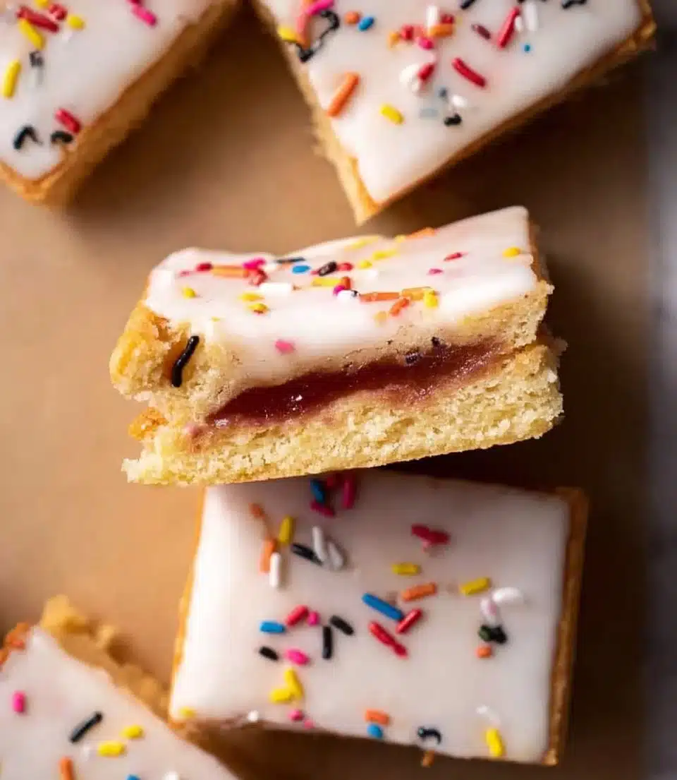 Delicious homemade Poptart Cookie Bars with colorful icing and sprinkles.
