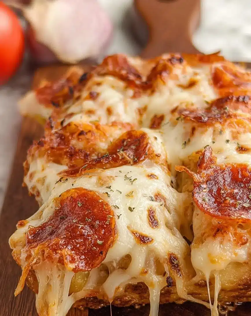 Sourdough discard focaccia-style pizza topped with fresh herbs and olive oil.