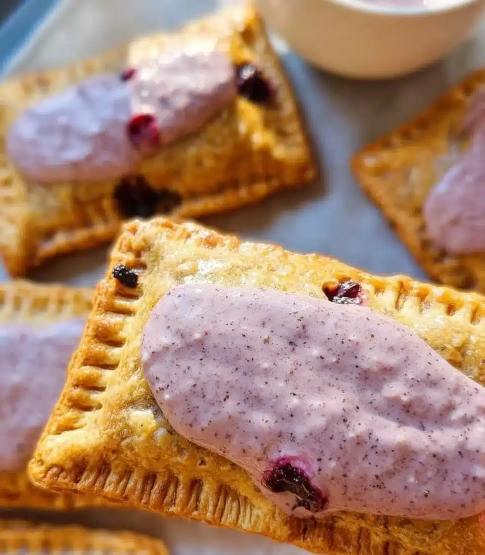 Homemade sourdough pop tarts made with sourdough discard on a baking sheet.