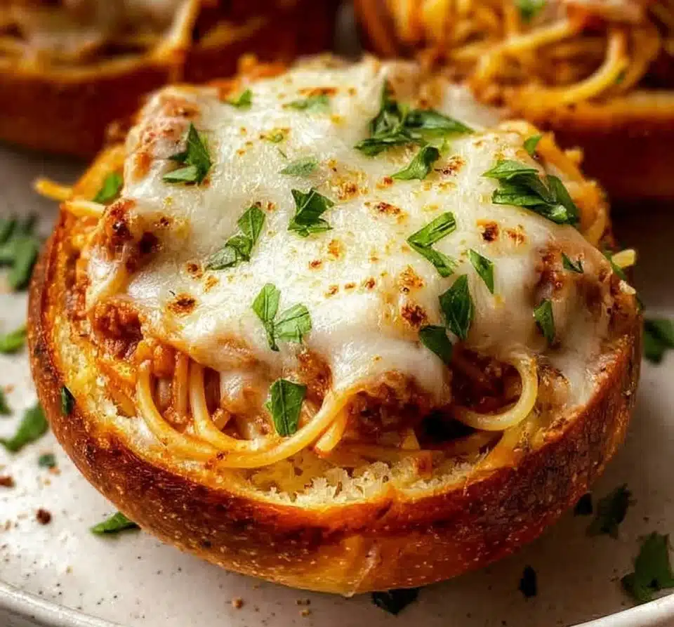 Spaghetti Garlic Bread Bowls