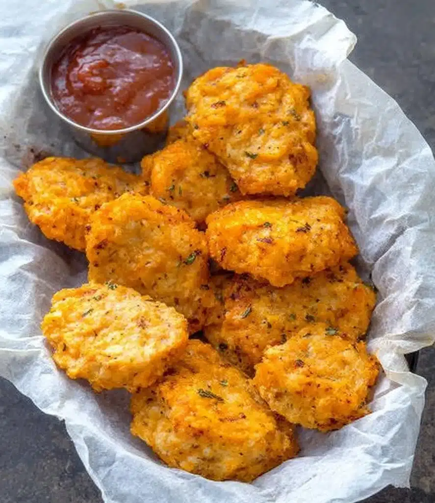 Sweet Potato Chicken Poppers served on a plate, garnished with herbs.