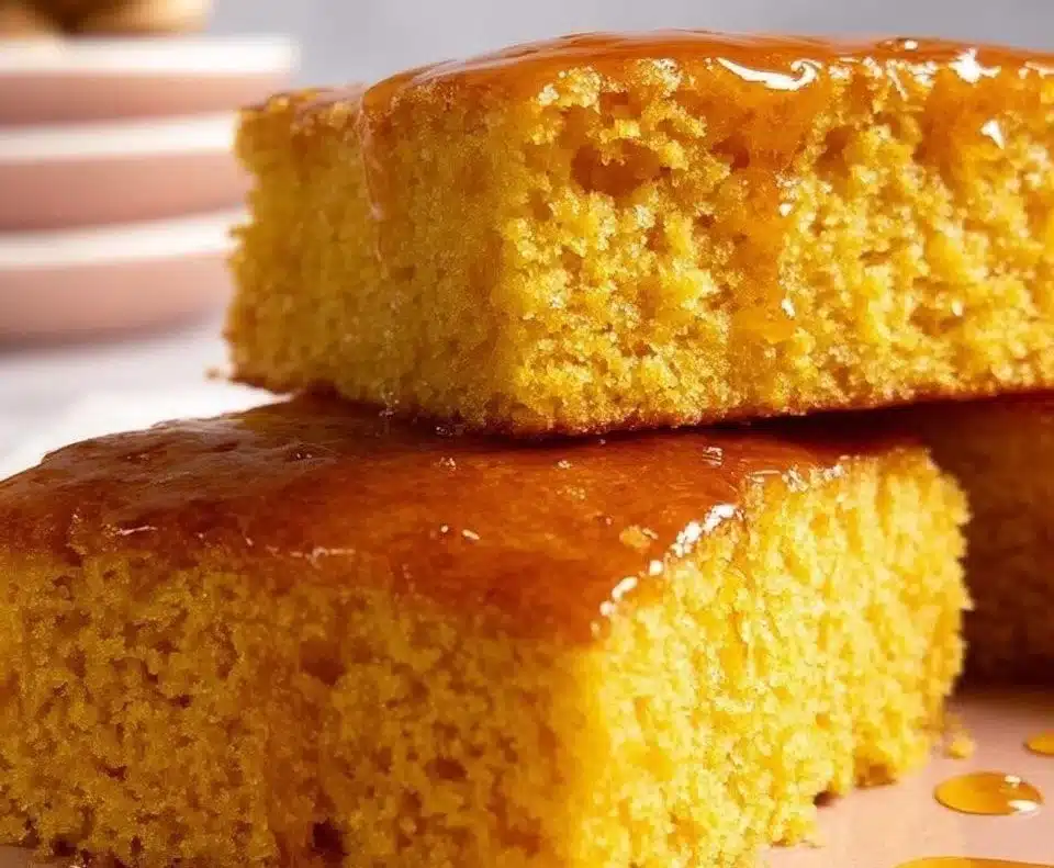 Delicious sweet potato cornbread served on a wooden table