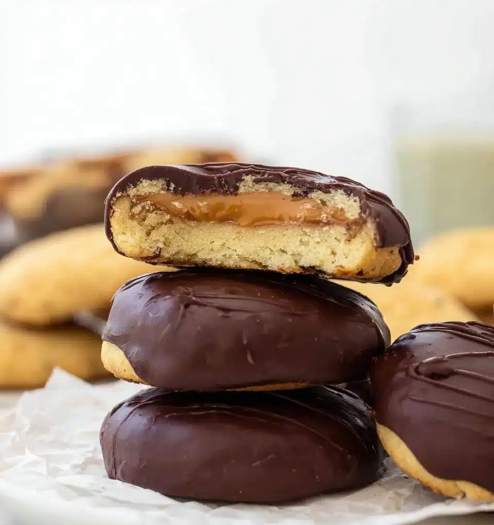 Delicious Tagalong Cookies with chocolate and peanut butter layer