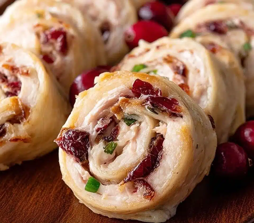 Delicious Turkey Cranberry Pinwheels served on a platter