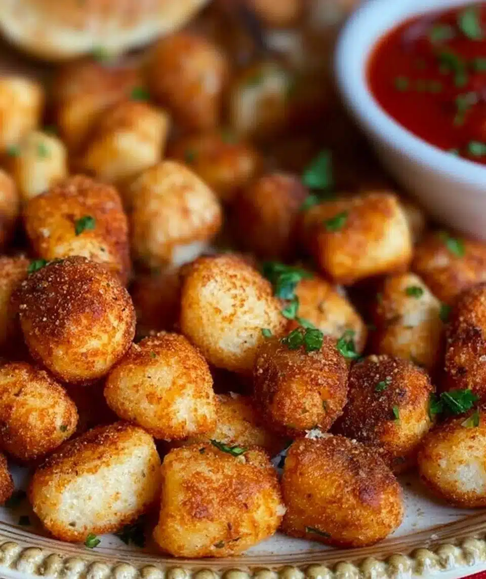 Crispy air fryer gnocchi served in a bowl with fresh herbs.