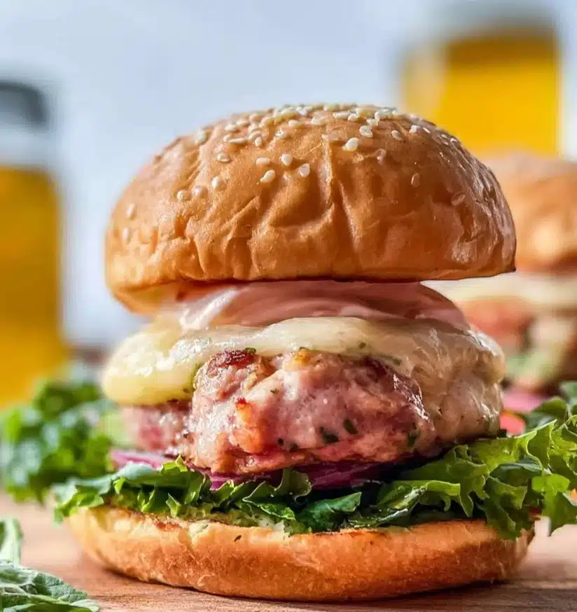 Delicious apple turkey burgers with fresh ingredients on a plate